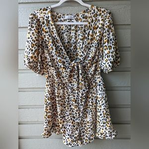 Urban Outfitters Cheetah Print Cut Out Tie Front Romper Women's Size Large